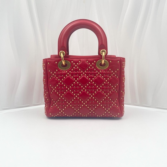 DIOR Lady Dior Medium Bag Red Lambskin with Gold Studs - Picture 5 of 15